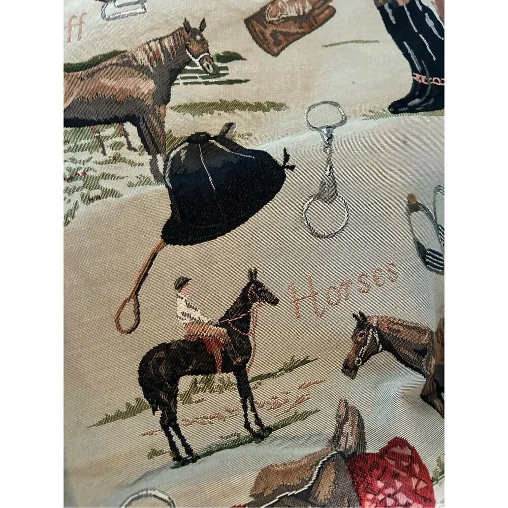 Tapestry racing horse jockey tote bag handmade vintage
